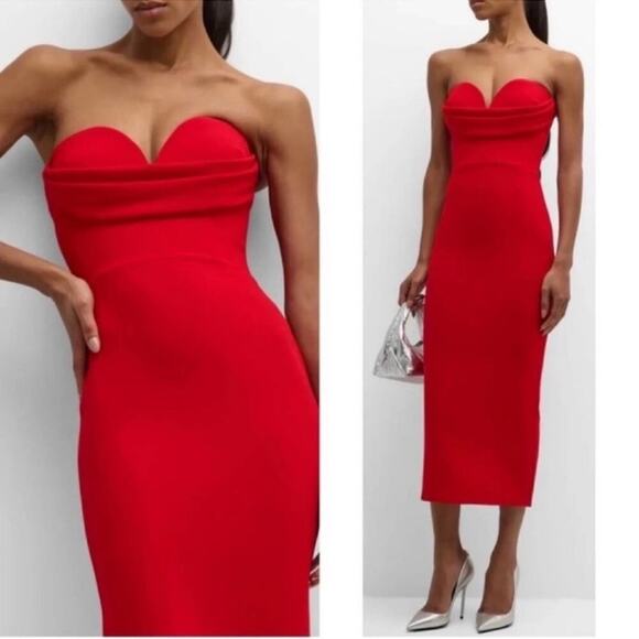Alex Perry Dresses & Skirts - Alex Perry Darcy Strapless Draped Bustier Sweetheart Red Midi Dress Size 14
